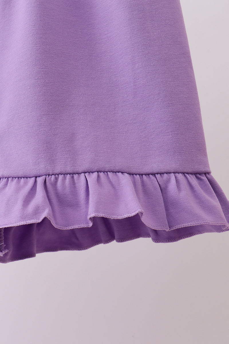 Purple floral embroidery gingham ruffle shorts set - Aaria Tees Aaria Tees