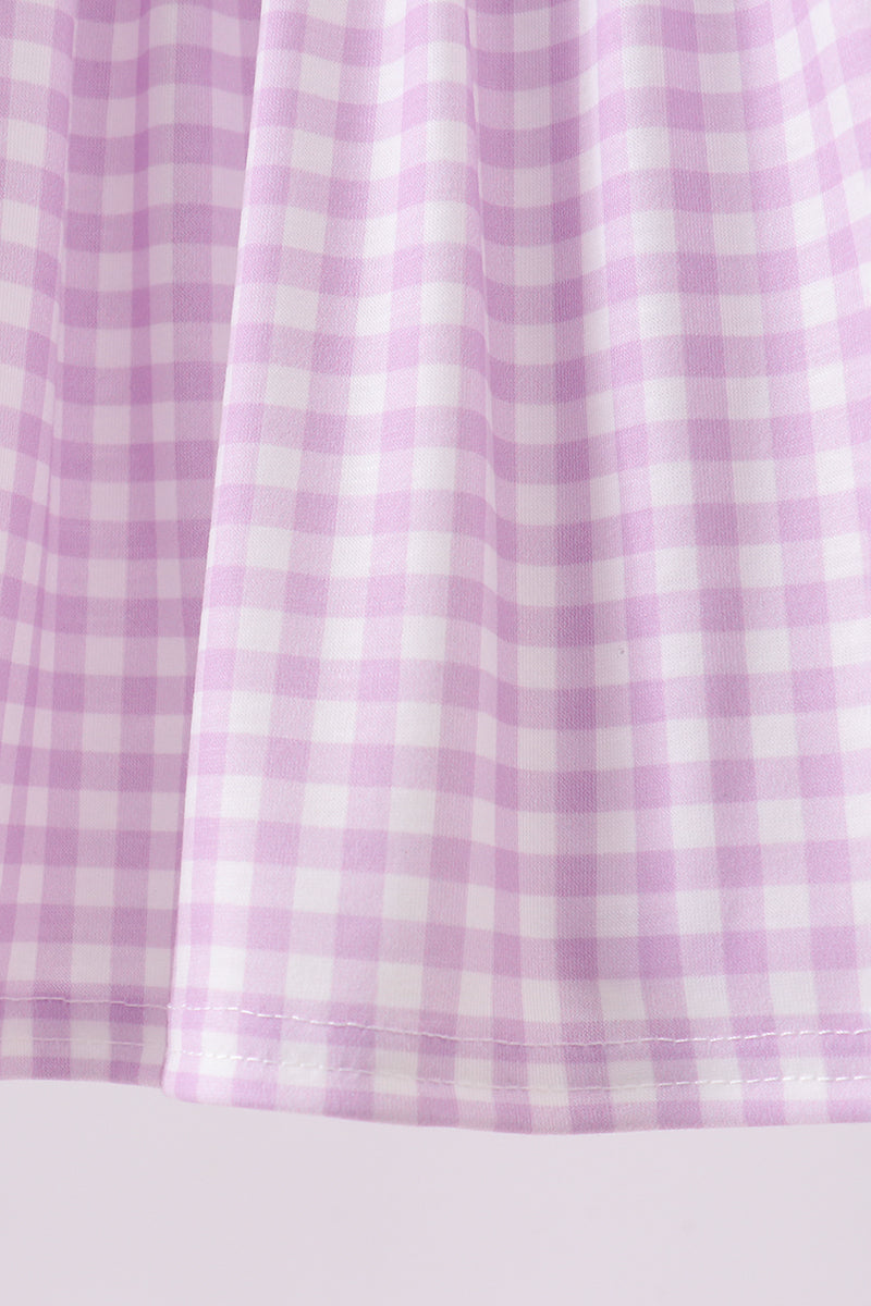 Purple floral embroidery gingham ruffle shorts set - Aaria Tees Aaria Tees