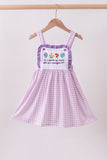Purple floral embroidery gingham ruffle dress - Aaria Tees Aaria Tees
