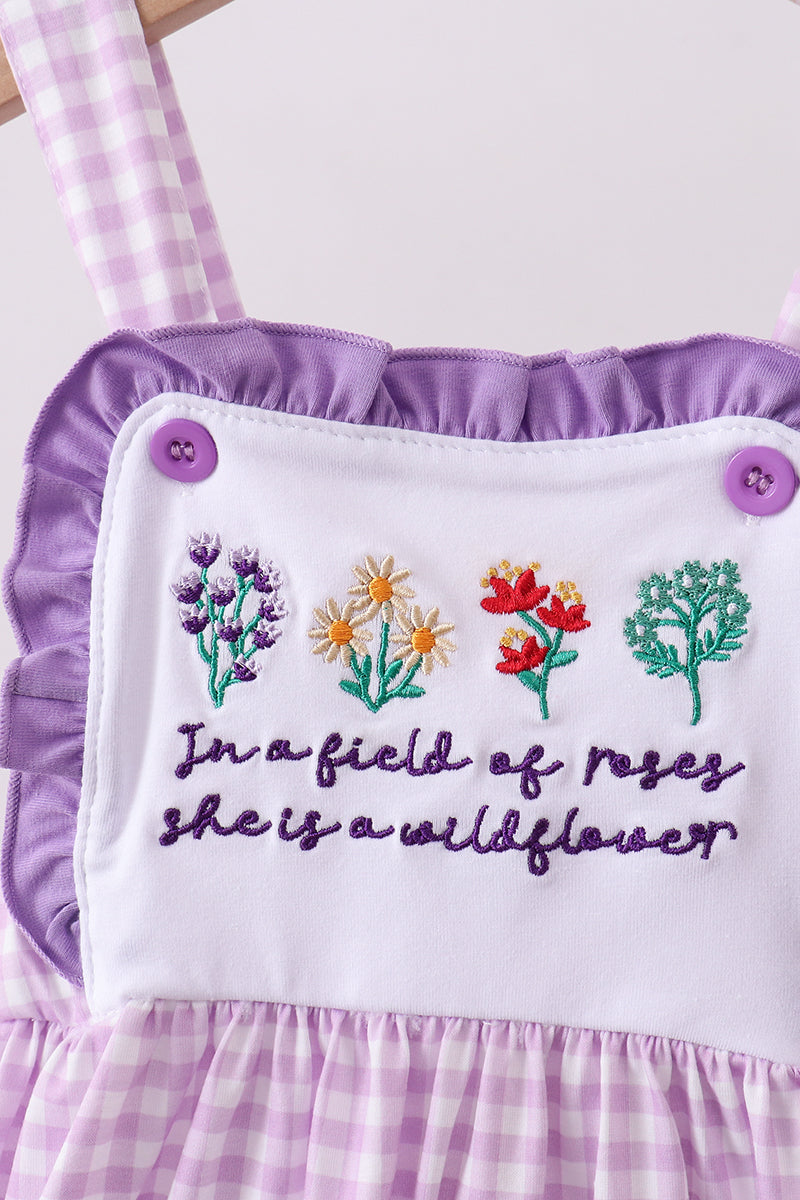 Purple floral embroidery gingham ruffle dress - Aaria Tees Aaria Tees