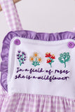 Purple floral embroidery gingham ruffle dress - Aaria Tees Aaria Tees