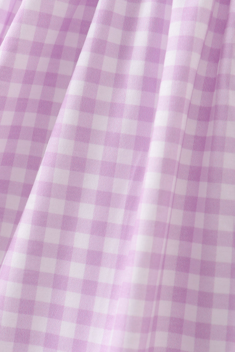 Purple floral embroidery gingham ruffle dress - Aaria Tees Aaria Tees