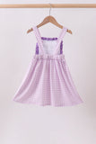 Purple floral embroidery gingham ruffle dress - Aaria Tees Aaria Tees