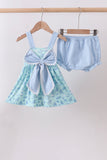 Blue beach print bow bloomer set - Aaria Tees Aaria Tees