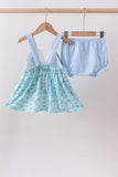 Blue beach print bow bloomer set - Aaria Tees Aaria Tees