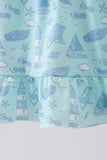 Blue beach print bow ruffle dress - Aaria Tees Aaria Tees