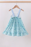 Blue beach print bow ruffle dress - Aaria Tees Aaria Tees