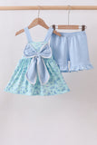 Blue beach print bow ruffle shorts set - Aaria Tees Aaria Tees