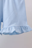 Blue beach print bow ruffle shorts set - Aaria Tees Aaria Tees