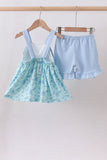 Blue beach print bow ruffle shorts set - Aaria Tees Aaria Tees