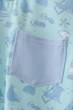 Blue beach print pocket top - Aaria Tees Aaria Tees