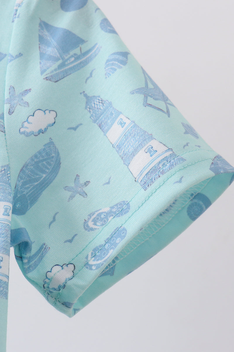 Blue beach print pocket top - Aaria Tees Aaria Tees