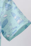 Blue beach print pocket top - Aaria Tees Aaria Tees