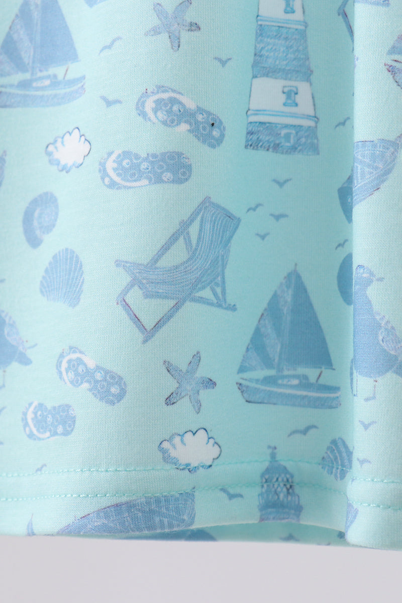 Blue beach print pocket top - Aaria Tees Aaria Tees