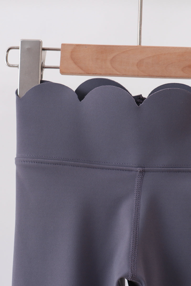 Gray Scalloped Yoga Active Leggings - Aaria Tees Aaria Tees