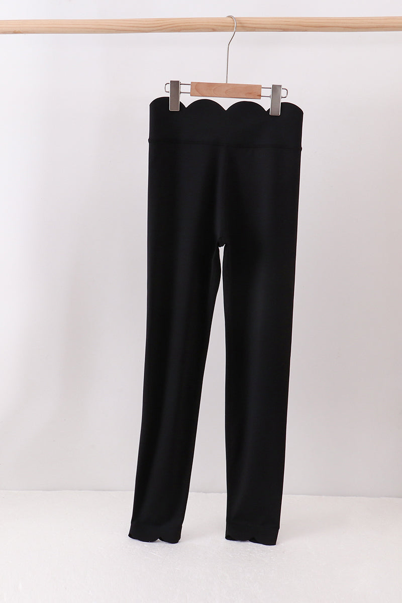 Black Scalloped Mom Yoga Active Leggings - Aaria Tees Aaria Tees