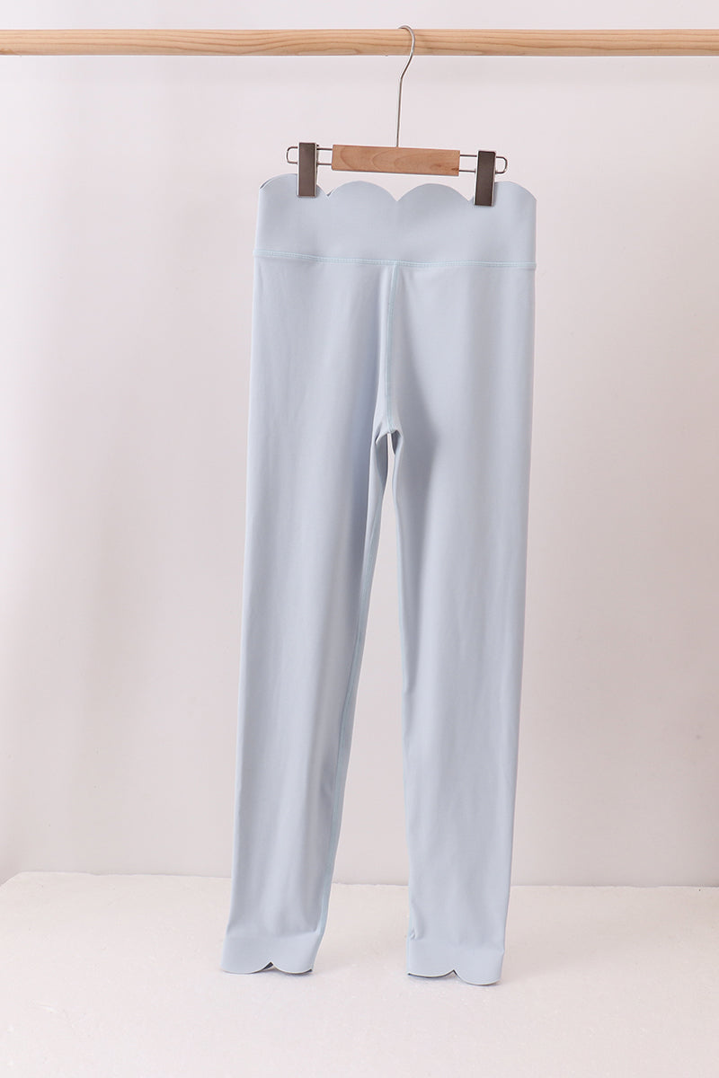 Blue Scalloped Mom Yoga Active Leggings - Aaria Tees