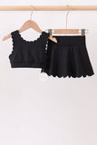 Black Scalloped Yoga Skorts Set - Aaria Tees Aaria Tees