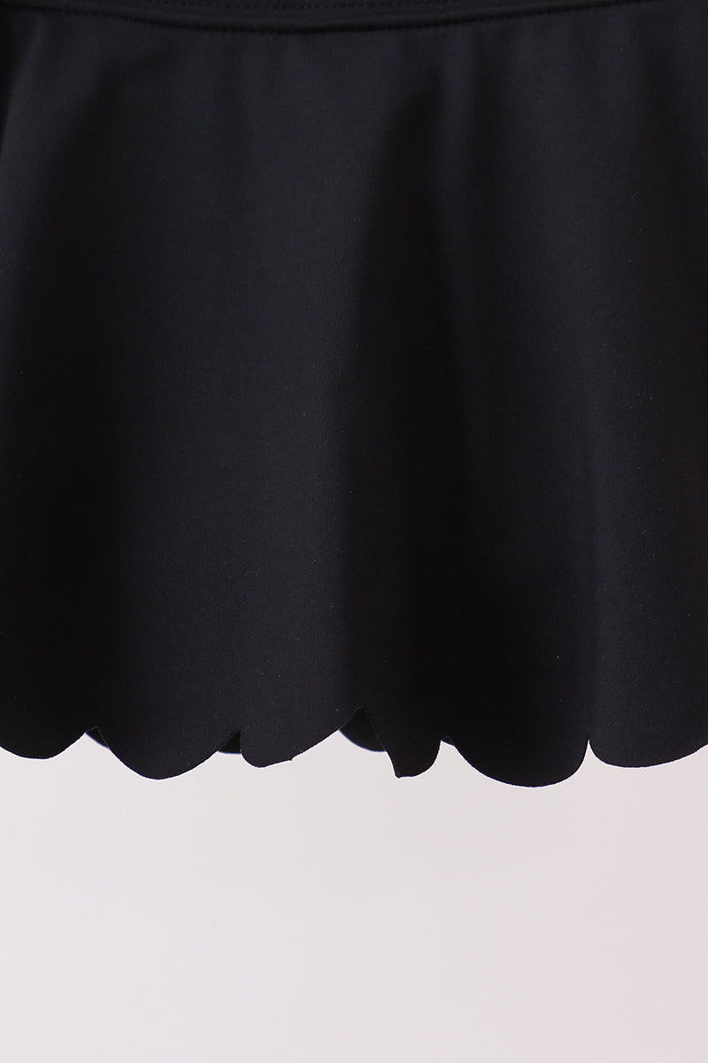 Black Scalloped Yoga Skorts Set - Aaria Tees Aaria Tees