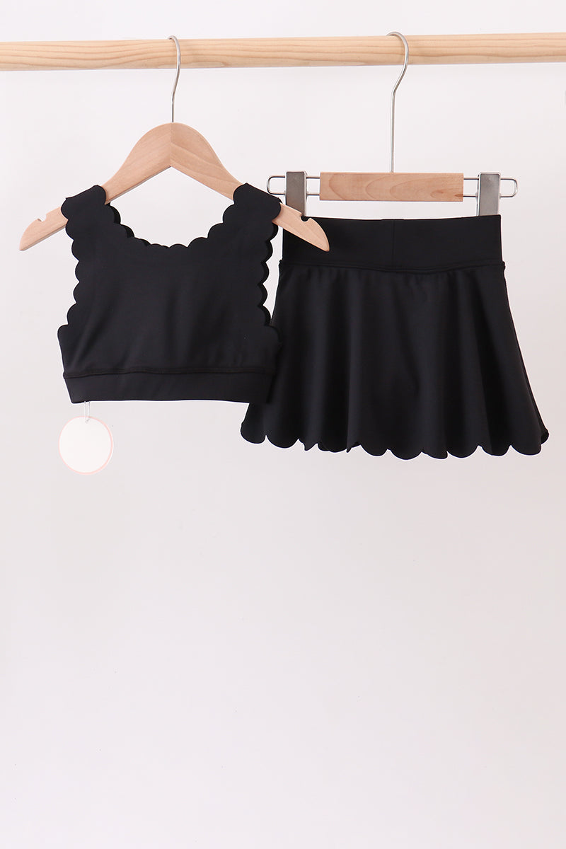 Black Scalloped Yoga Skorts Set - Aaria Tees Aaria Tees