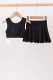 Black Scalloped Yoga Skorts Set - Aaria Tees Aaria Tees