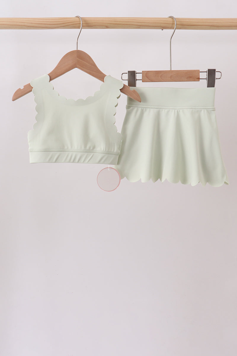 Green Scalloped Yoga Skorts Set - Aaria Tees