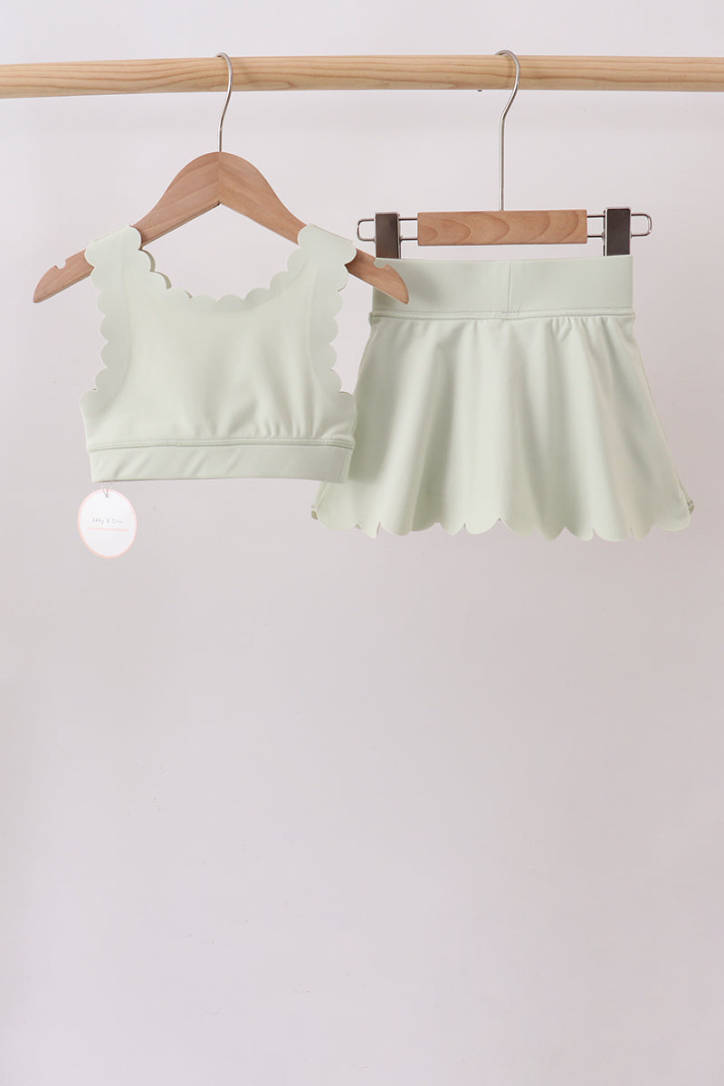 Green Scalloped Yoga Skorts Set - Aaria Tees Aaria Tees
