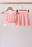 Pink Scalloped Yoga Skorts Set - Aaria Tees Aaria Tees