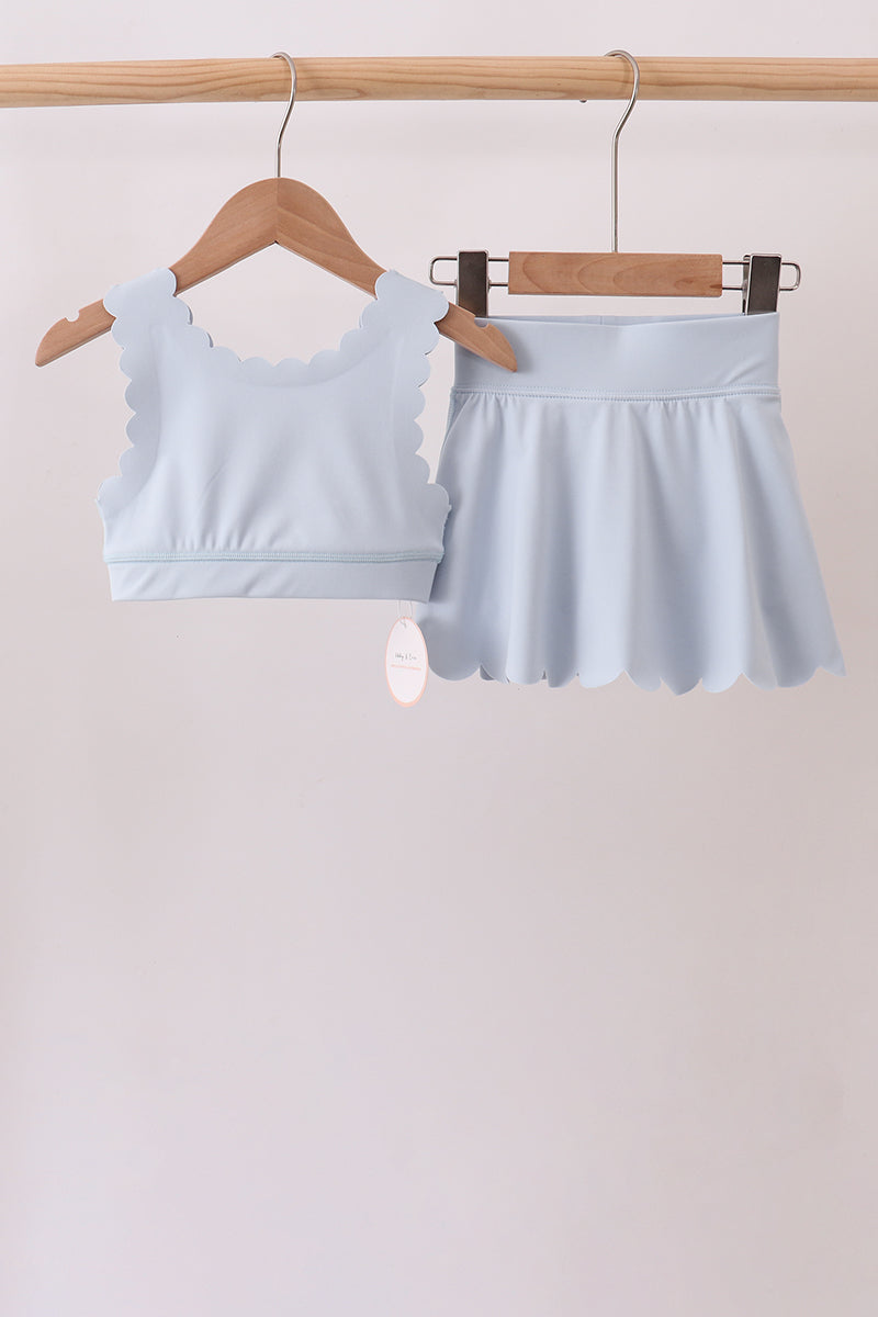 Blue Scalloped Yoga Skorts Set - Aaria Tees