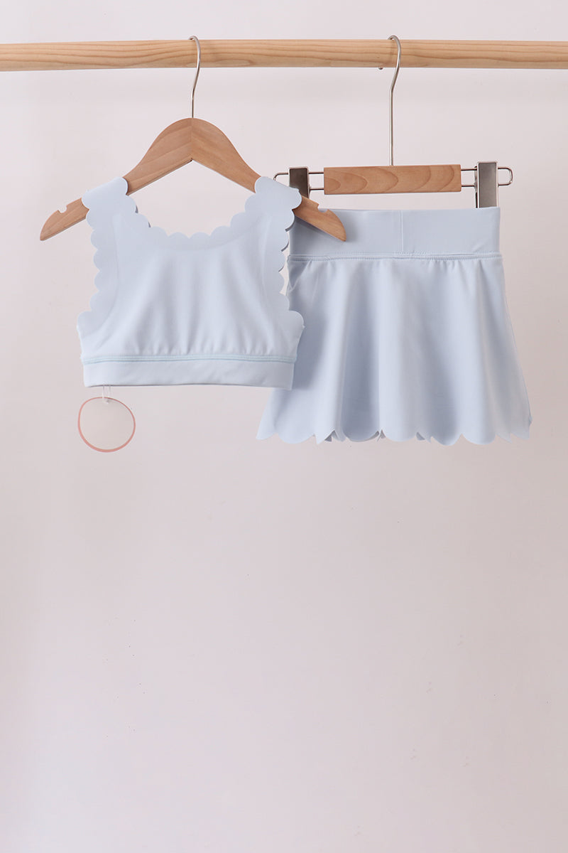 Blue Scalloped Yoga Skorts Set - Aaria Tees Aaria Tees