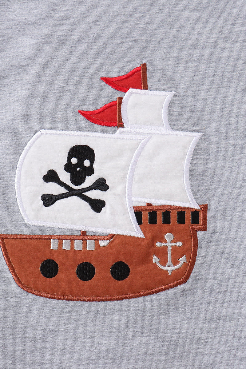 Gray Ship Applique Top - Aaria Tees Aaria Tees