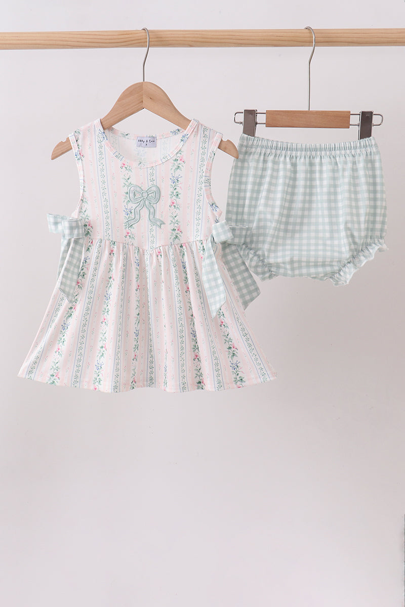 Bow Floral Applique Knit Bloomer Set - Aaria Tees