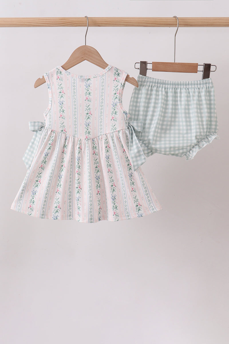 Bow Floral Applique Knit Bloomer Set - Aaria Tees Aaria Tees