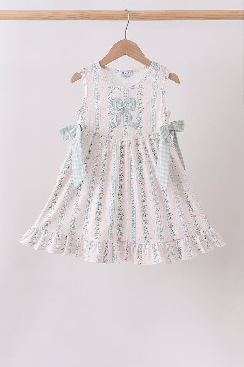 Bow Floral Applique Knit Dress - Aaria Tees Aaria Tees