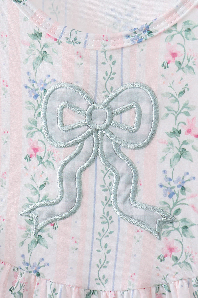 Bow Floral Applique Knit Dress - Aaria Tees Aaria Tees