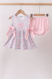 Pink Floral Applique Bow Bloomer Set Aaria Tees