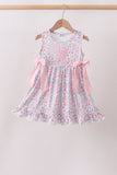 Pink Floral Bow Applique Bow Dress Aaria Tees