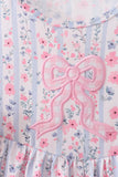 Pink Floral Bow Applique Bow Dress Aaria Tees
