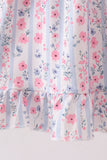 Pink Floral Bow Applique Bow Dress Aaria Tees