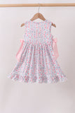 Pink Floral Bow Applique Bow Dress Aaria Tees
