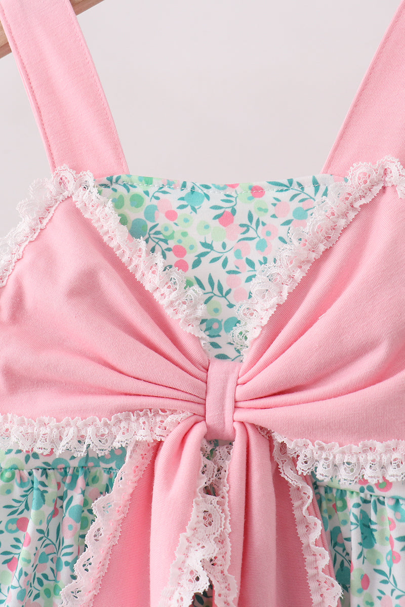 Pink Bow Floral Knit Bloomer Set - Aaria Tees Aaria Tees