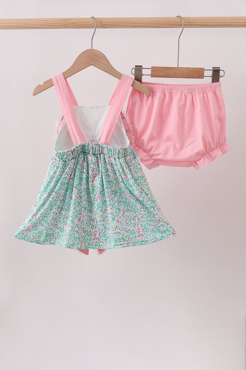 Pink Bow Floral Knit Bloomer Set - Aaria Tees Aaria Tees