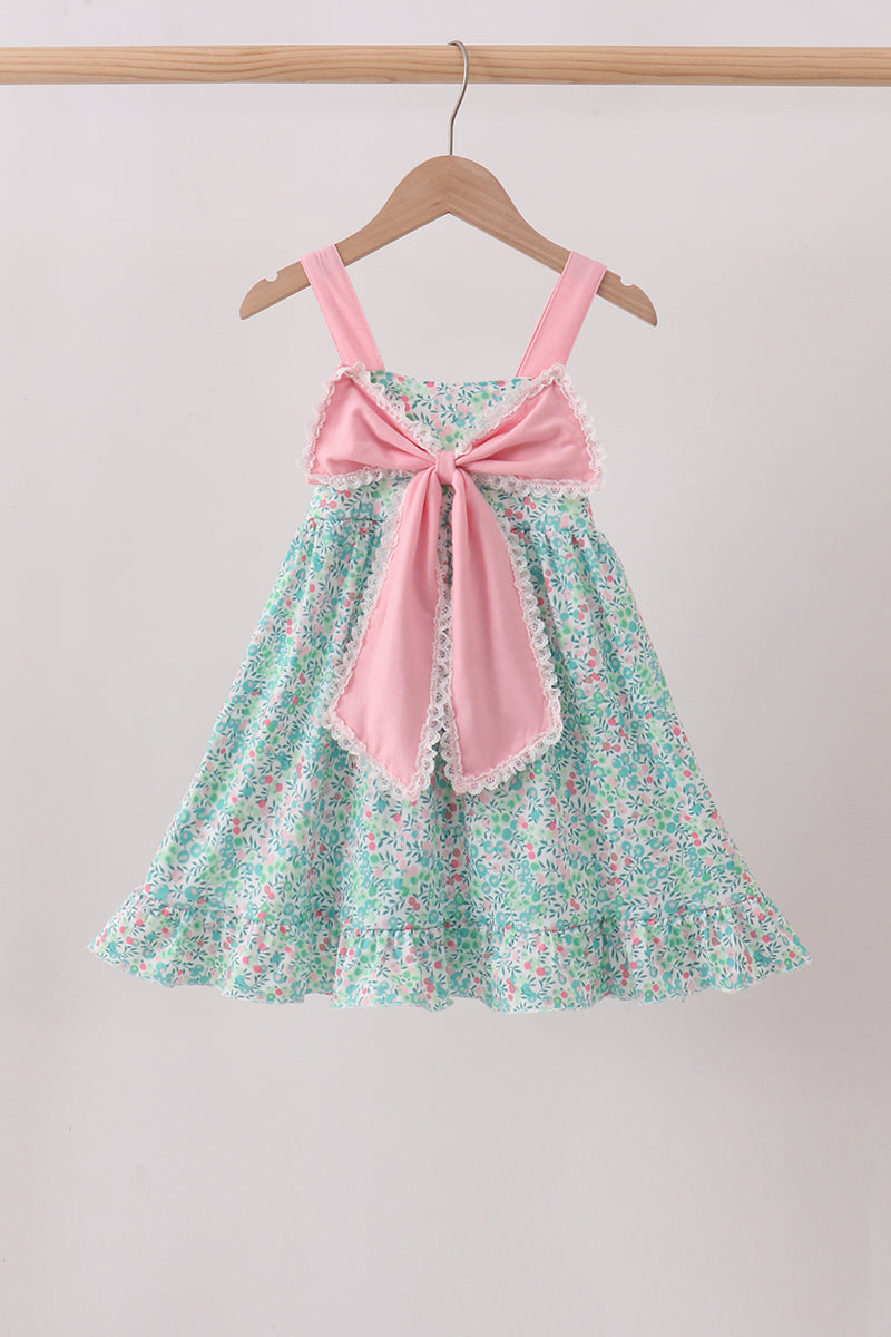 Pink Bow Floral Knit Dress - Aaria Tees