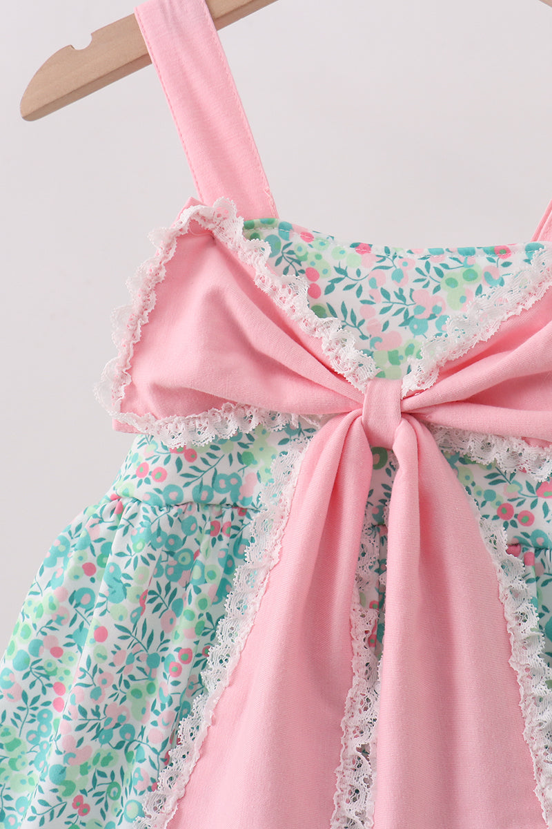 Pink Bow Floral Knit Dress - Aaria Tees Aaria Tees
