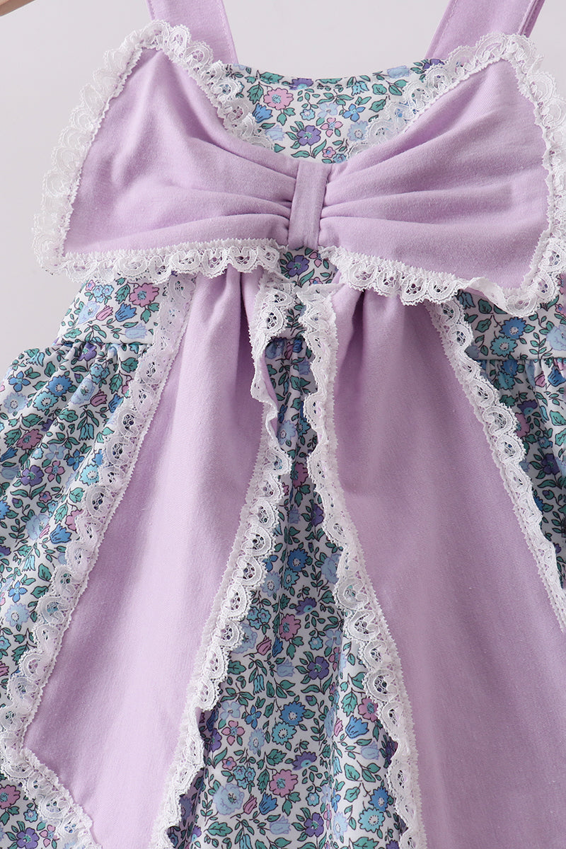 Purple floral print bow bloomer set - Aaria Tees Aaria Tees