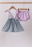 Purple floral print bow bloomer set - Aaria Tees Aaria Tees