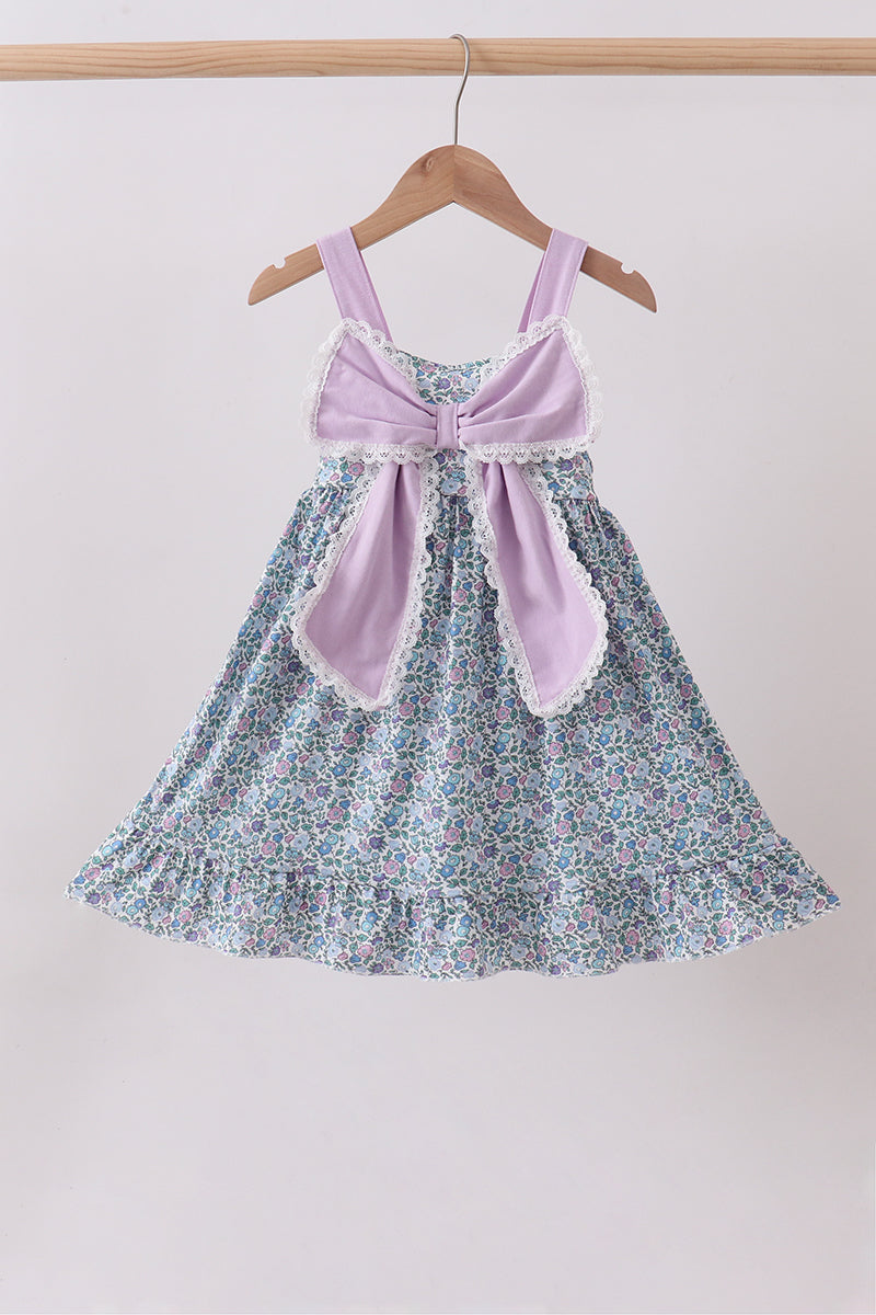 Purple floral print bow ruffle dress - Aaria Tees Aaria Tees