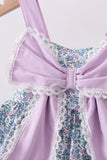 Purple floral print bow ruffle dress - Aaria Tees Aaria Tees