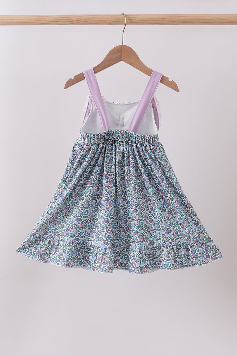 Purple floral print bow ruffle dress - Aaria Tees Aaria Tees