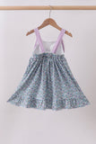 Purple floral print bow ruffle dress - Aaria Tees Aaria Tees